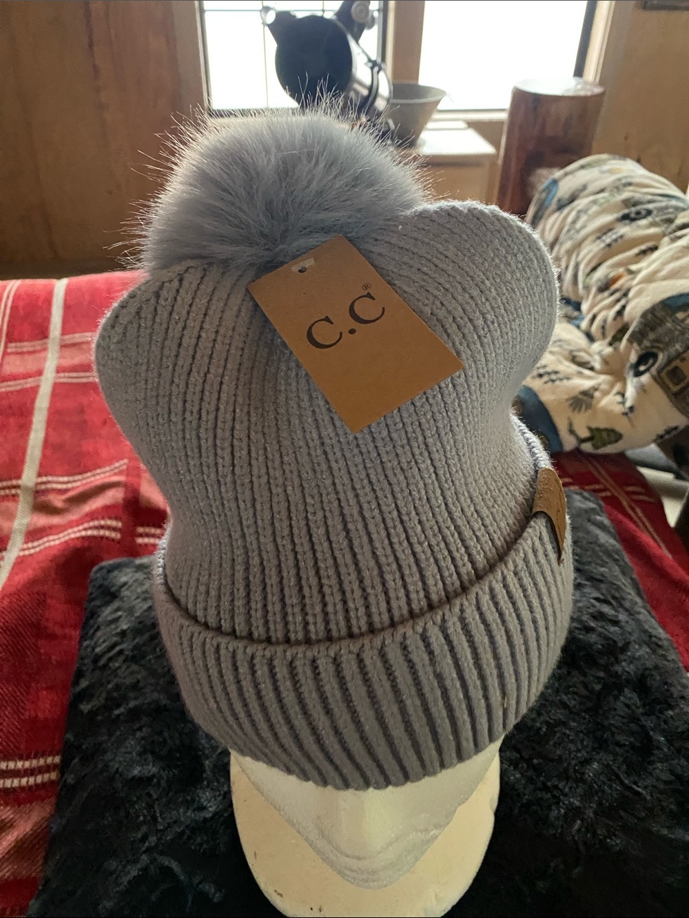 C.C Kids Gray Pom Pom Knit Beanie